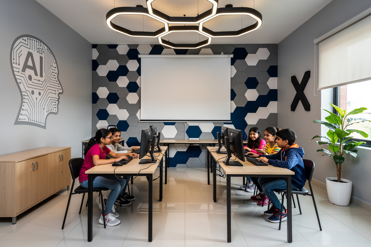 Children working in pairs at computers in the AI Lab